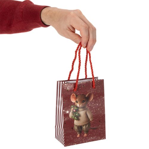 Sacchetto regalo natalizio con motivo a topo, 16 cm, 2 pezzi | Floristik24.it