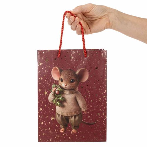 Sacchetto regalo con motivo di topo e stelle per Natale, 24 cm, 2 pezzi | Floristik24.it
