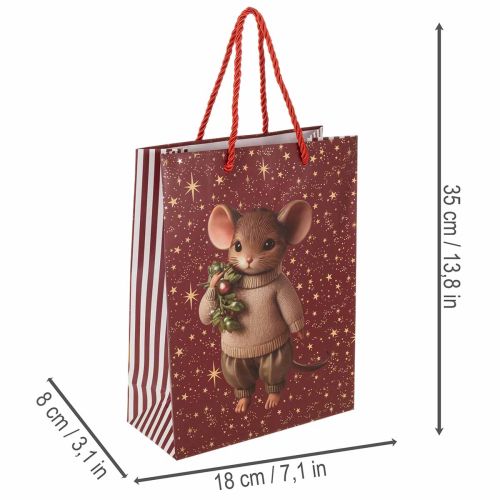 Sacchetto regalo con motivo di topo e stelle per Natale, 24 cm, 2 pezzi | Floristik24.it