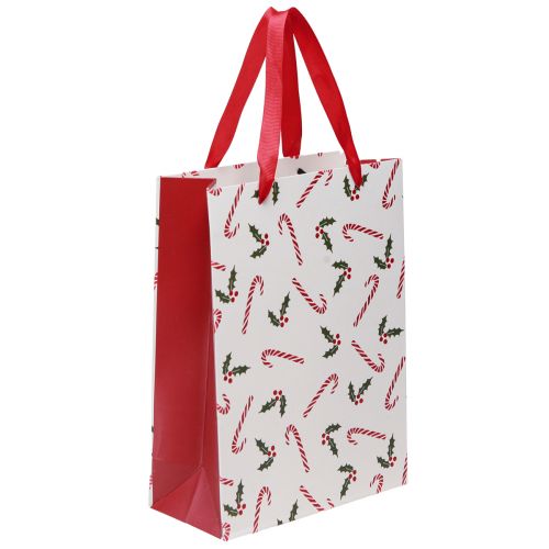 Floristik24 Busta regalo natalizia con manici rosso bianco 24×18×8cm 4pz