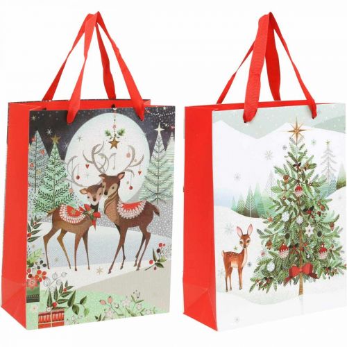 Floristik24 Sacchetti regalo Sacchetti regalo di Natale cervo 24×18cm 2pz