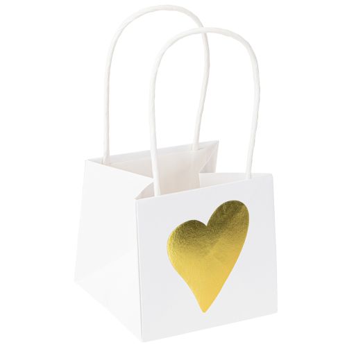 Prodotto Buste regalo con manici carta oro bianco cm 8,5×8,5×8 12 pz
