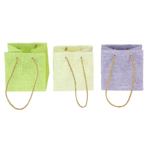 Sacchetti regalo intrecciati con manici verde, giallo, viola 10,5 cm 12 pezzi