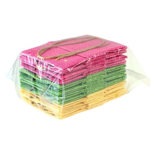 Prodotto Sacchetti regalo con manici carta rosa giallo verde aspetto tessile 10,5 cm 12 pezzi