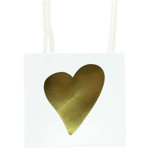 Prodotto Sacchetti regalo con cuori e manici oro bianco 10,5 cm 12 pz