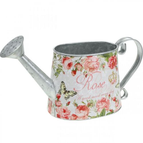 Brocca decorativa nostalgica, brocca in metallo, fioriera con rose H15,5 cm L28,5 cm
