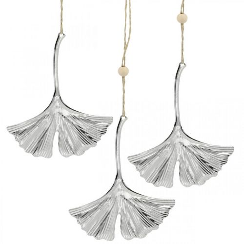 Floristik24 Ciondolo decorativo foglia di ginkgo, decorazione in metallo, Avvento, decorazione autunnale argento L12cm 12pz