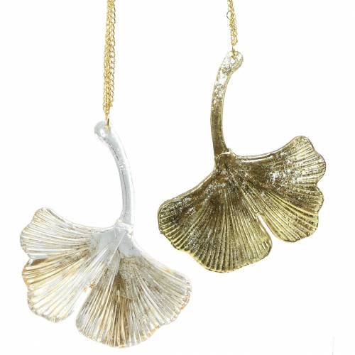 Appendino decorativo Foglia di ginkgo in vetro oro 8 cm × 10 cm 2 pezzi