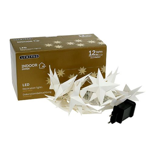 Floristik24 Ghirlanda con stelle di carta 12 luci bianco caldo 220cm