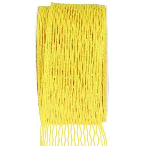 Floristik24 Nastro in rete, nastro a griglia, nastro decorativo, giallo, rinforzato con filo metallico, 50 mm, 10 m