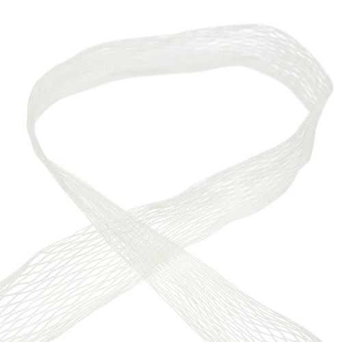 Floristik24 Nastro in rete, nastro a griglia, nastro decorativo, bianco, rinforzato con filo metallico, 50 mm, 10 m