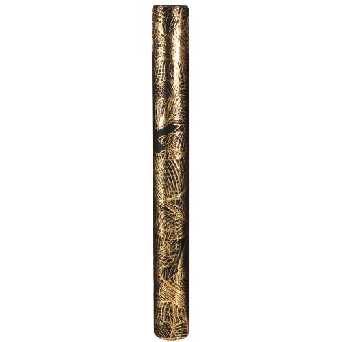 Prodotto Runner da tavolo in organza nero-oro – elegante rotolo di tessuto decorativo con motivo a foglie 48 x 450 cm