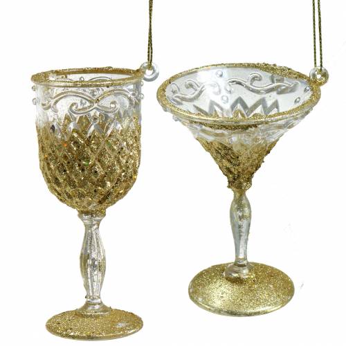 Floristik24 Bicchiere di champagne da sospendere Oro scintillante 10cm 4 pezzi