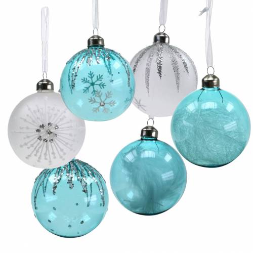 Floristik24 Palla di Natale in vetro blu, bianco Ø8cm assortiti 12 pezzi
