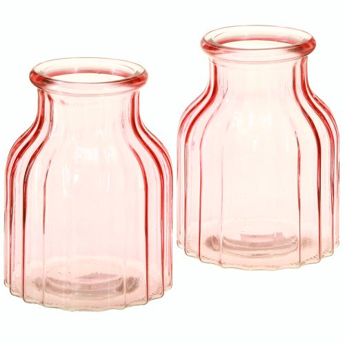 Prodotto Vaso per fiori in vetro retrò rosa tinto Ø11cm H14,5cm 2 pezzi