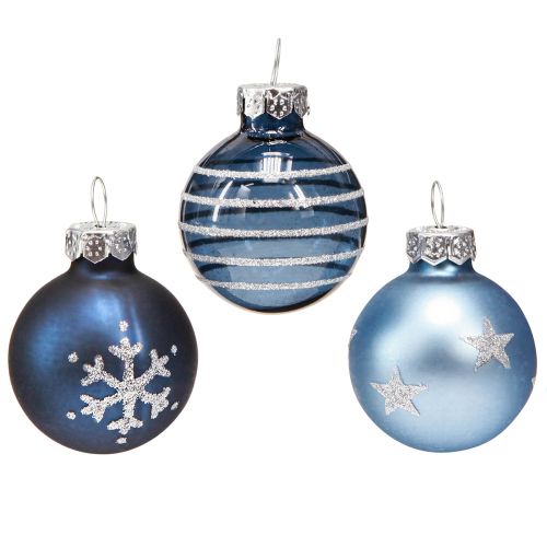 Floristik24 Palline per albero di Natale in vetro decoro blu argento mini Ø3cm 9 pz