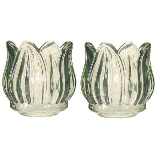 Prodotto Portacandele in vetro portacandele tulipano verde Ø7cm H7cm 2pz