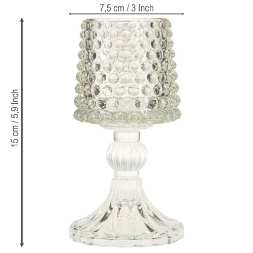 Prodotto Portacandele in vetro con base a punti e scanalature H15cm 2 pezzi