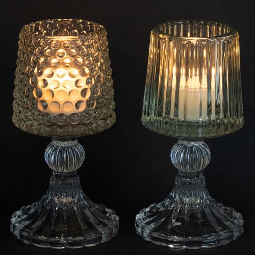 Prodotto Portacandele in vetro con puntini e scanalature sulla base H15cm 2 pezzi