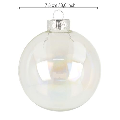 Prodotto Palline di Natale in vetro, trasparenti iridescenti, 7,5 cm, 12 pezzi