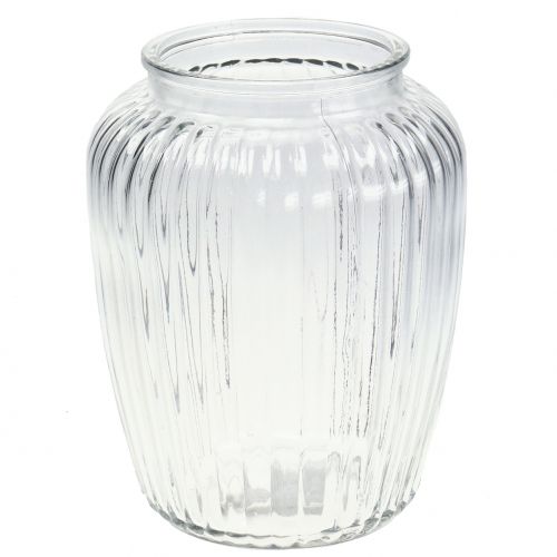 Floristik24 Vaso in vetro a coste Ø15cm H19.5cm