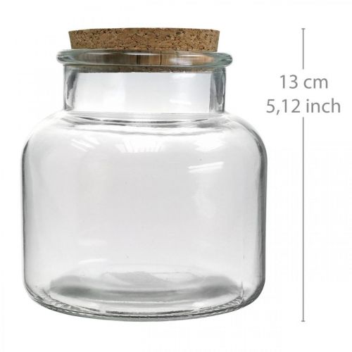 Floristik24 Bicchiere con coperchio in sughero decorazione in vetro e sughero trasparente Ø12cm H12,5cm