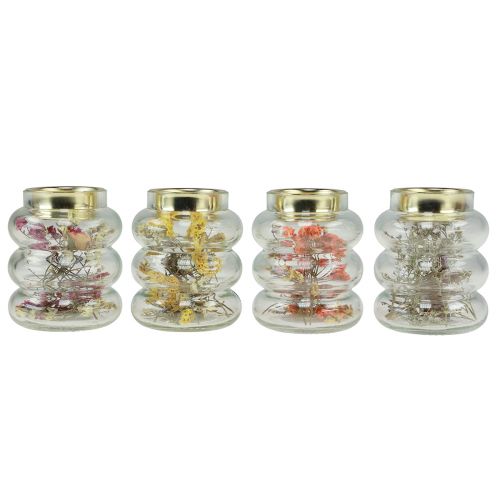 Floristik24 Portacandele decorativo in vetro con decorazione a secco per LED H8,5 cm 4 pezzi