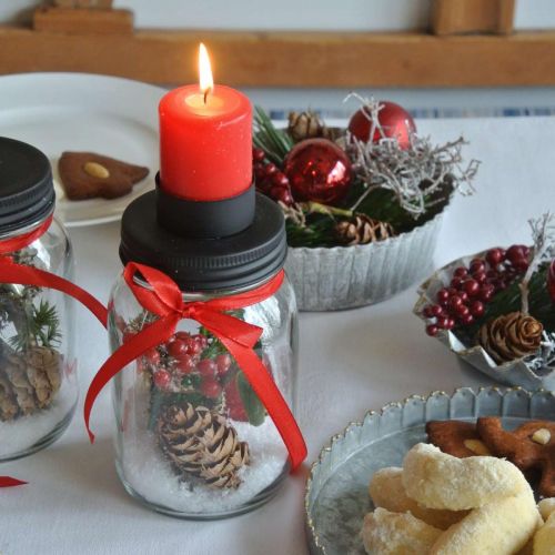 Floristik24 Vetro decorativo con portacandela coperchio in metallo nero Ø8,5cm H15cm 2pz