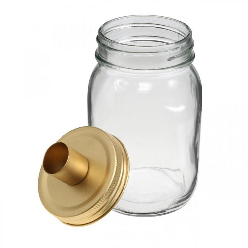 Floristik24 Vetro decorativo con portacandele coperchio in metallo dorato Ø8,5cm H16cm 2pz