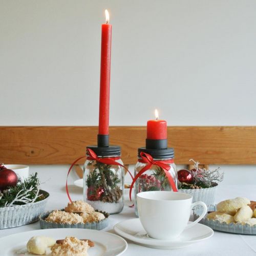 Floristik24 Vetro decorativo con portacandele decorazione da tavola nera Ø8.5cm H16cm 2pz