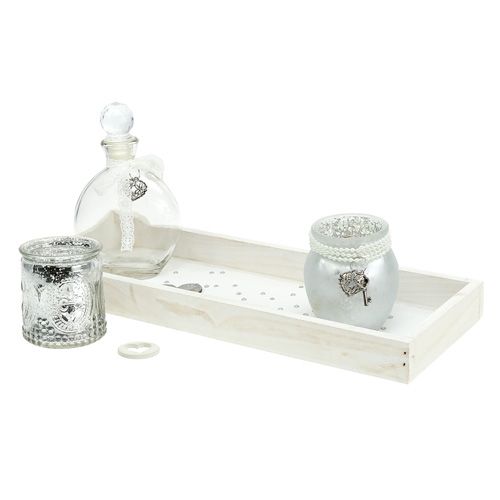 Floristik24 Bicchiere set su vassoio in legno bianco, argento