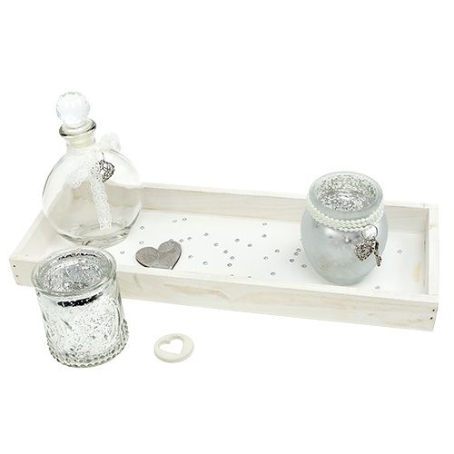 Prodotto Bicchiere set su vassoio in legno bianco, argento