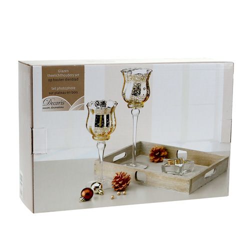 Floristik24 Vassoio decorativo con candele in vetro oro