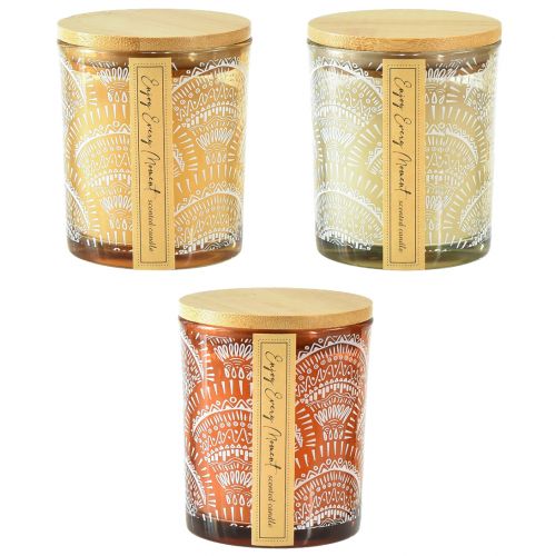 Prodotto Candele profumate in vetro con coperchio in legno di sandalo H8,5 cm 3 pz