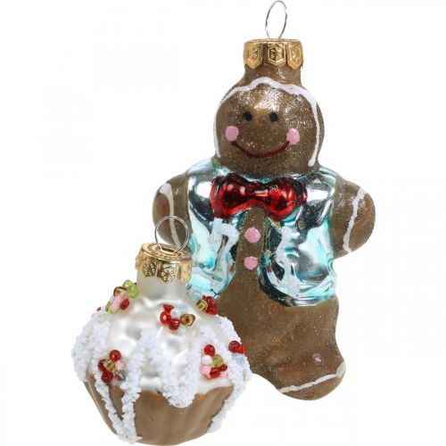 Floristik24 Ciondoli in vetro omino di pan di zenzero e cupcakes, mix di decorazioni per l&#39;albero di Natale, panetteria natalizia H4 / 8cm vero vetro 6 pezzi