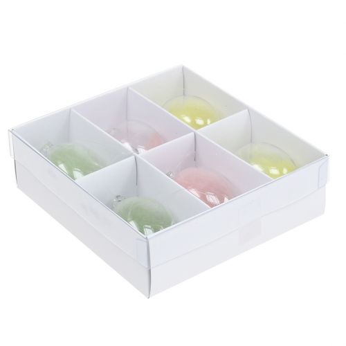 Floristik24 Uovo di vetro con piume Assortito 6cm 6pezzi