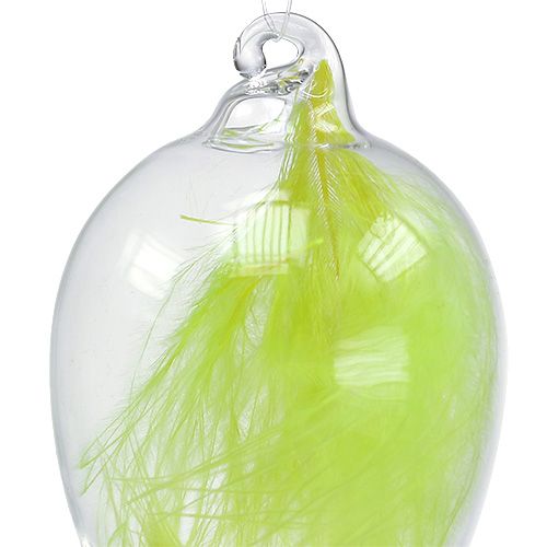 Prodotto Uovo di vetro con piume per appendere 6,5 cm verde chiaro 6 pezzi