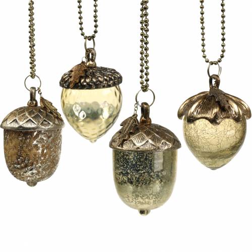 Floristik24 Decorazioni albero di Natale ghianda da appendere metallo vetro oro 11cm 4 pezzi