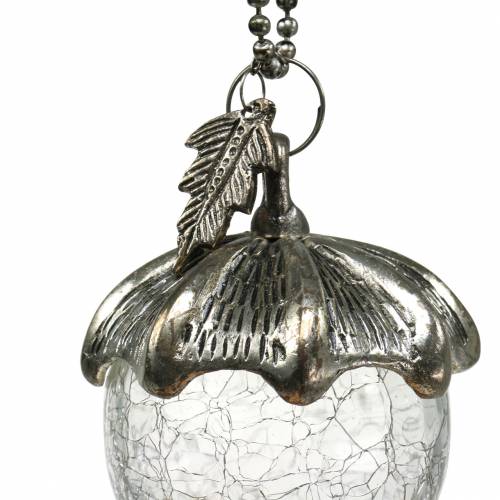 Floristik24 Decorazioni albero di Natale ghianda da appendere metallo vetro argento 7cm 4pz
