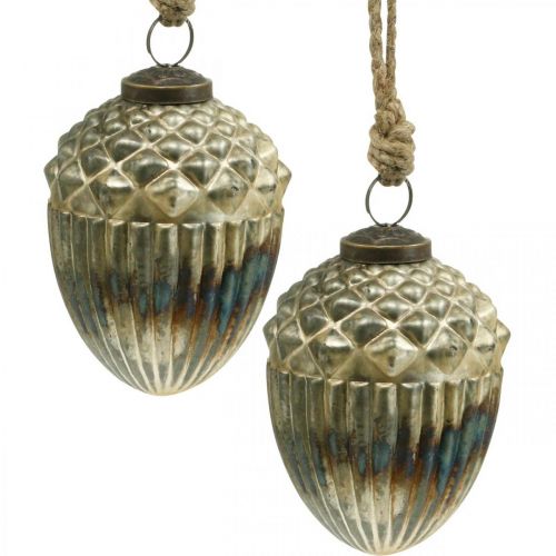 Floristik24 Ghiande da appendere, frutti autunnali, decorazioni per alberi, vero vetro, aspetto antico Ø7.5cm H10.5cm 2 pezzi