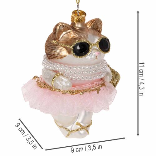 Ornamenti in vetro a forma di gatto con tutù, perfetti per decorare l'albero di Natale, 11 cm, 2 pezzi. | Floristik24.it
