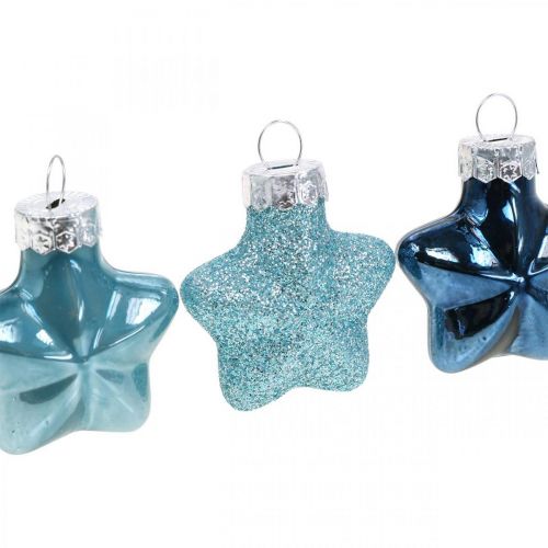 Floristik24 Mini decorazioni per l'albero di Natale mix di vetro blu, glitter assortiti 4cm 12 pezzi