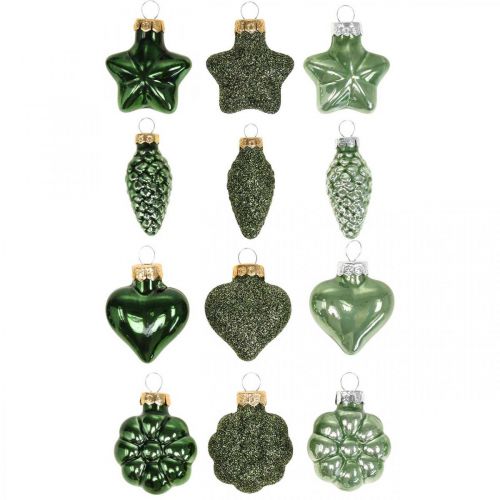 Floristik24 Mini decorazioni per alberi di Natale mix decorazioni natalizie in vetro verde assortite 4cm 12 pezzi