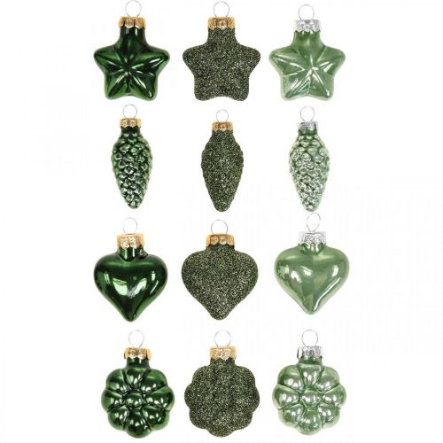 Floristik24 Mini decorazioni per alberi di Natale mix decorazioni natalizie in vetro verde assortite 4cm 12 pezzi