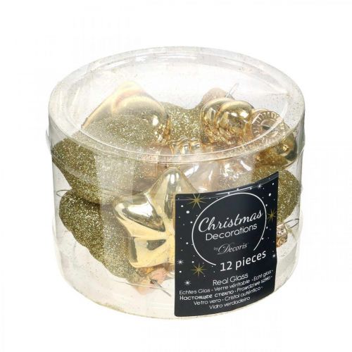 Mini decorazioni per l'albero di Natale mix di vetro oro, colori assortiti perla 4 cm 12 pezzi