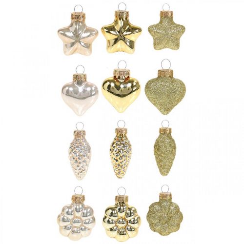 Floristik24 Mini decorazioni per l&#39;albero di Natale mix di vetro oro, colori assortiti perla 4 cm 12 pezzi