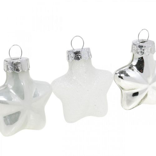 Floristik24 Mini decorazioni per l'albero di Natale mix di vetro bianco, argento assortiti 4cm 12 pezzi