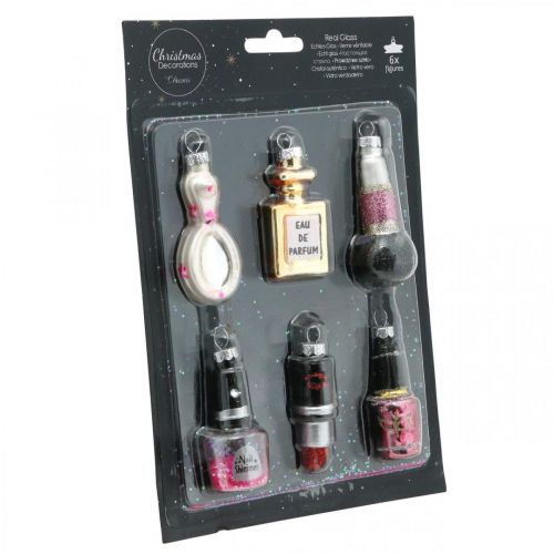 Floristik24 Decorazione albero di Natale Beauty &amp; Glamour, ciondolo in vetro mix cosmetico H5.5–7cm vero vetro 6pz