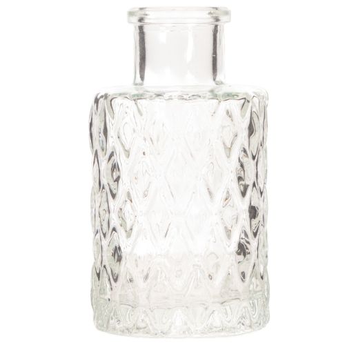 Mini vaso in vetro con motivo a rombi, piccolo vaso da tavolo, bottiglia, trasparente, 9 cm, 6 pezzi | Floristik24.it