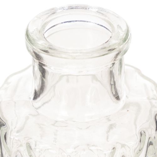 Mini vaso in vetro con motivo a rombi, piccolo vaso da tavolo, bottiglia, trasparente, 9 cm, 6 pezzi | Floristik24.it